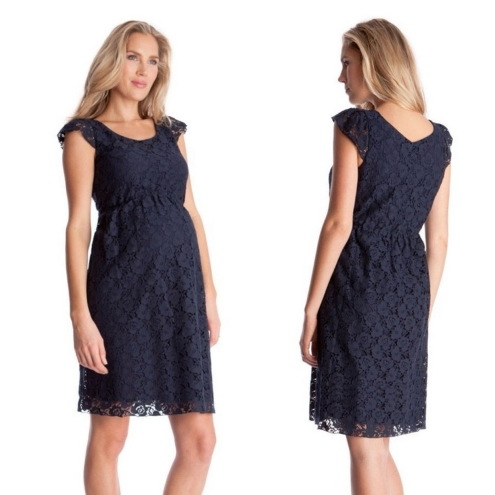 Seraphine Maternity Elegant Navy Lace Dress
